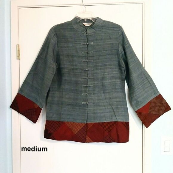 Classic Lanna Thai Teal 100% Silk Button Up Shirt Tunic - Picture 8 of 9